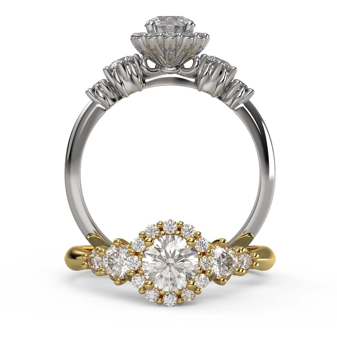 Elegant Five-Stone Round Moissanite Harmony Engagement Ring in Mixed Metal Setting