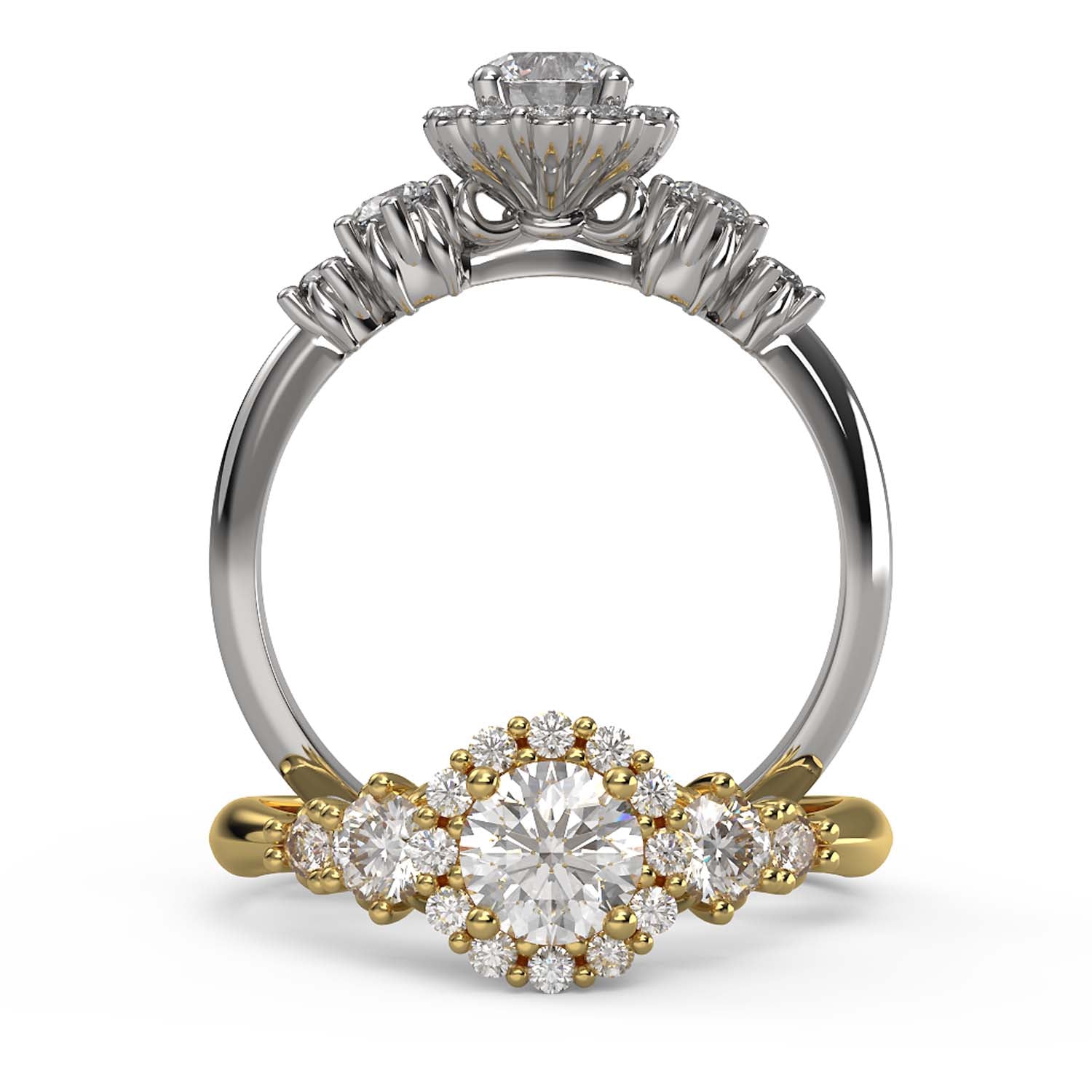 Elegant Five-Stone Round Moissanite Harmony Engagement Ring in Mixed Metal Setting