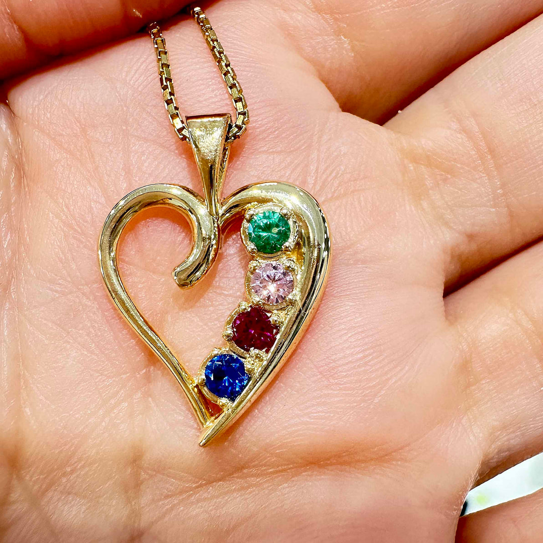 Heart-shaped 10K Yellow Gold Pendant with Synthetic Birthstones
