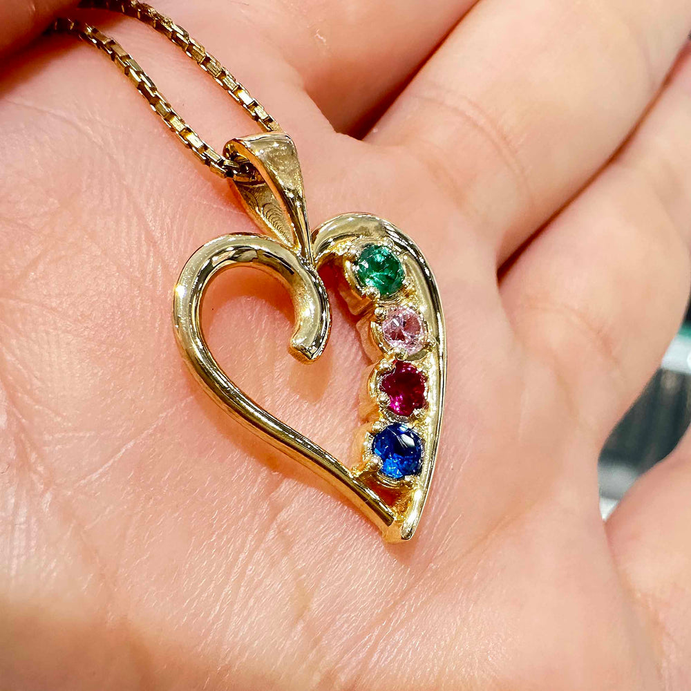 Heart-shaped 10K Yellow Gold Pendant with Synthetic Birthstones