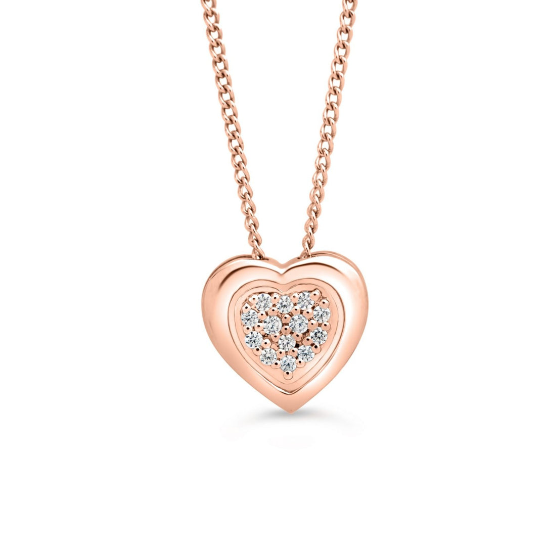 10K Rose Gold Diamond Pavé Heart Pendant with Chain