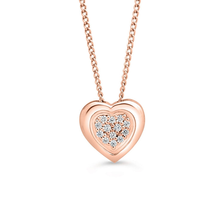 10K Rose Gold Diamond Pavé Heart Pendant with Chain