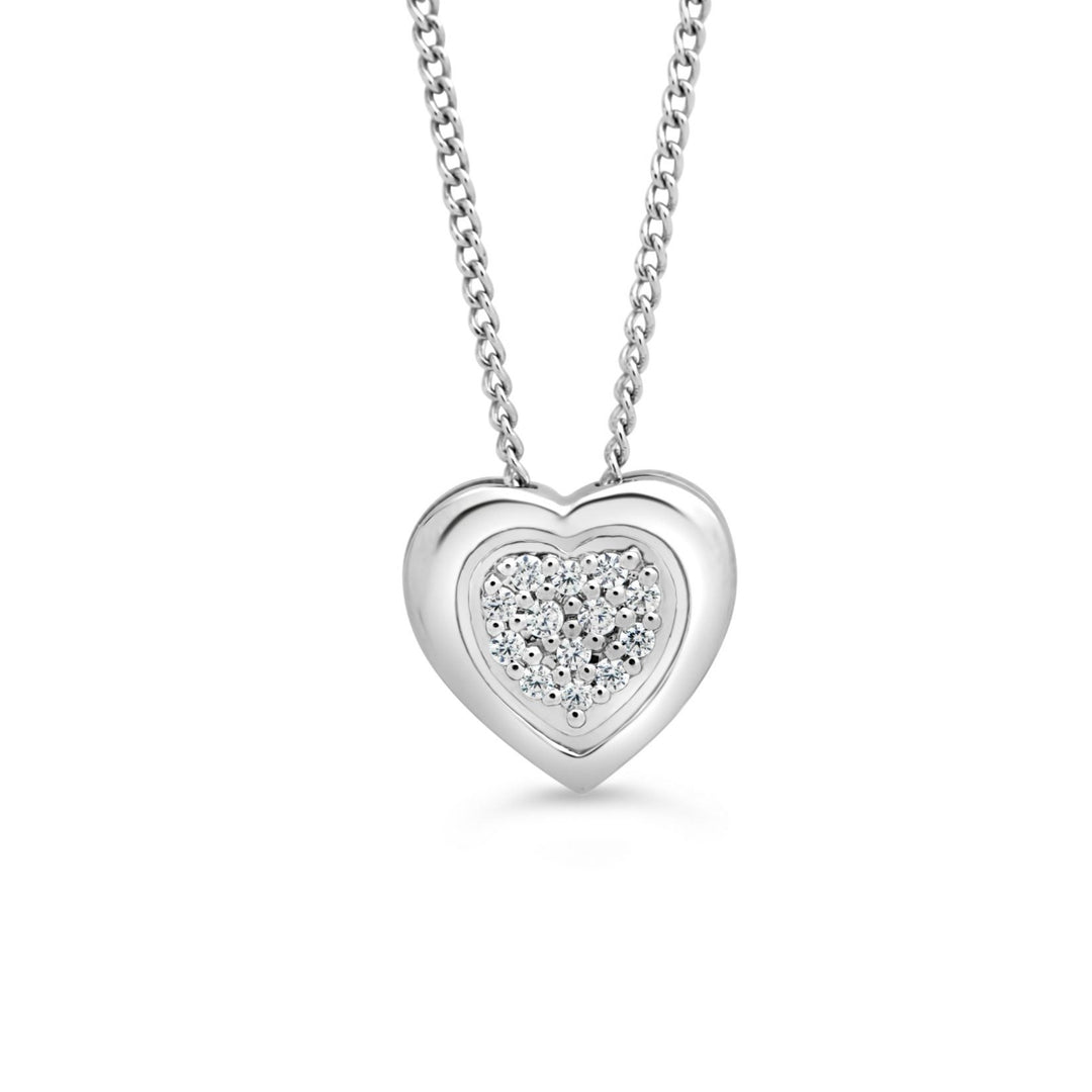 10K White Gold Diamond Pavé Heart Pendant with Chain