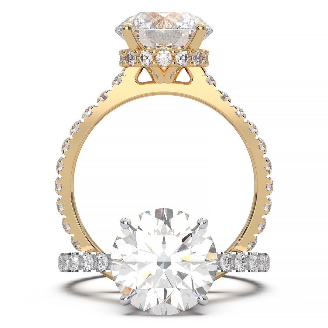 1.9 Carat Round Lab Grown Diamond Ring with Hidden Halo, Cathedral Setting, and Pave Band