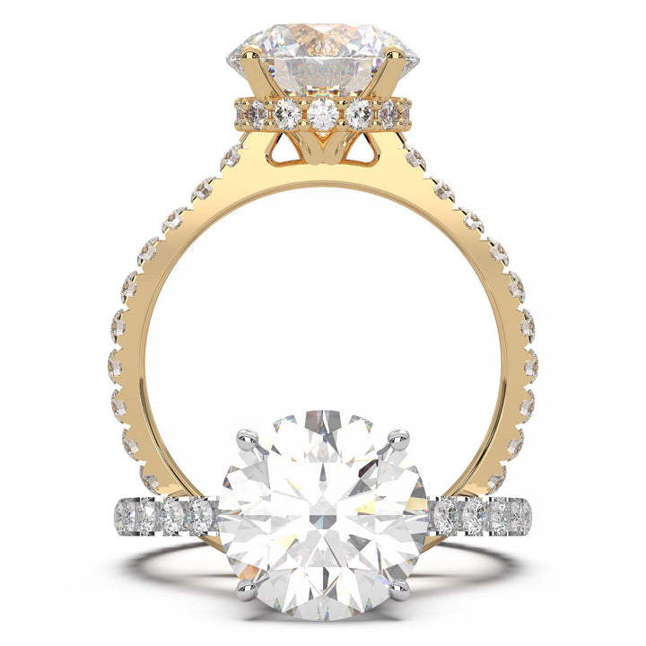 1.9 Carat Round Lab Grown Diamond Ring with Hidden Halo, Cathedral Setting, and Pave Band