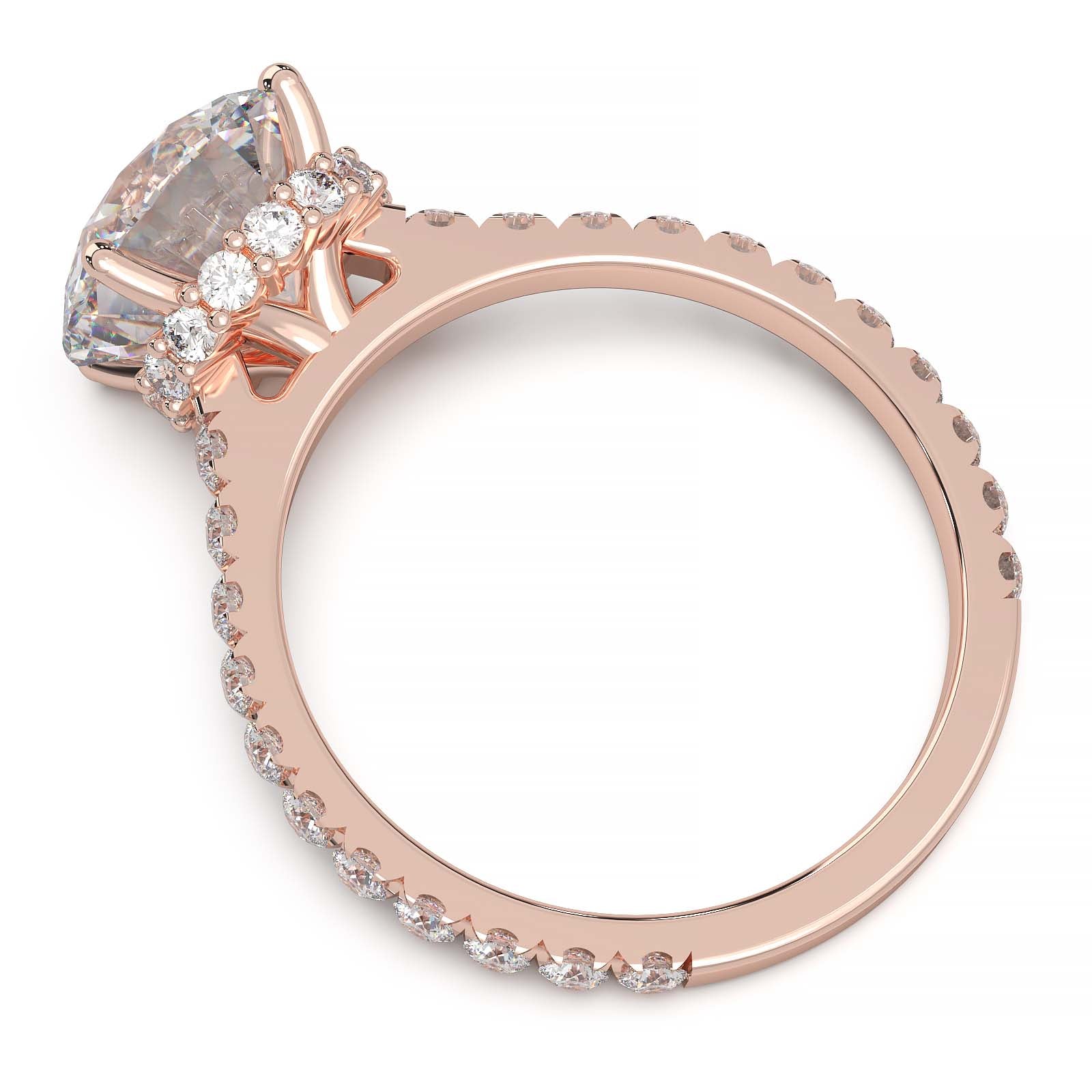 1.9 Carat Round Lab Grown Diamond Ring with Hidden Halo, Cathedral Setting, and Pave Band