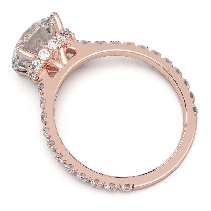 1.9 Carat Round Lab Grown Diamond Ring with Hidden Halo, Cathedral Setting, and Pave Band