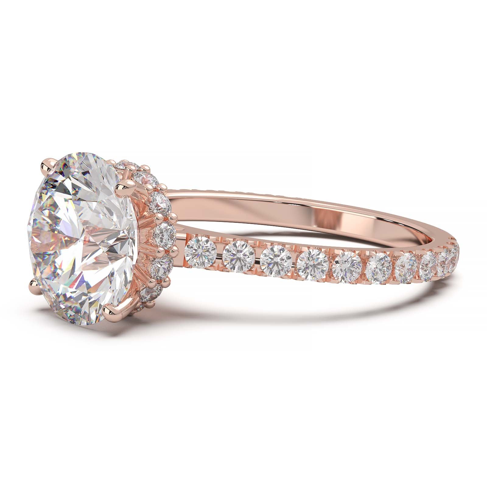 1.9 Carat Round Lab Grown Diamond Ring with Hidden Halo, Cathedral Setting, and Pave Band