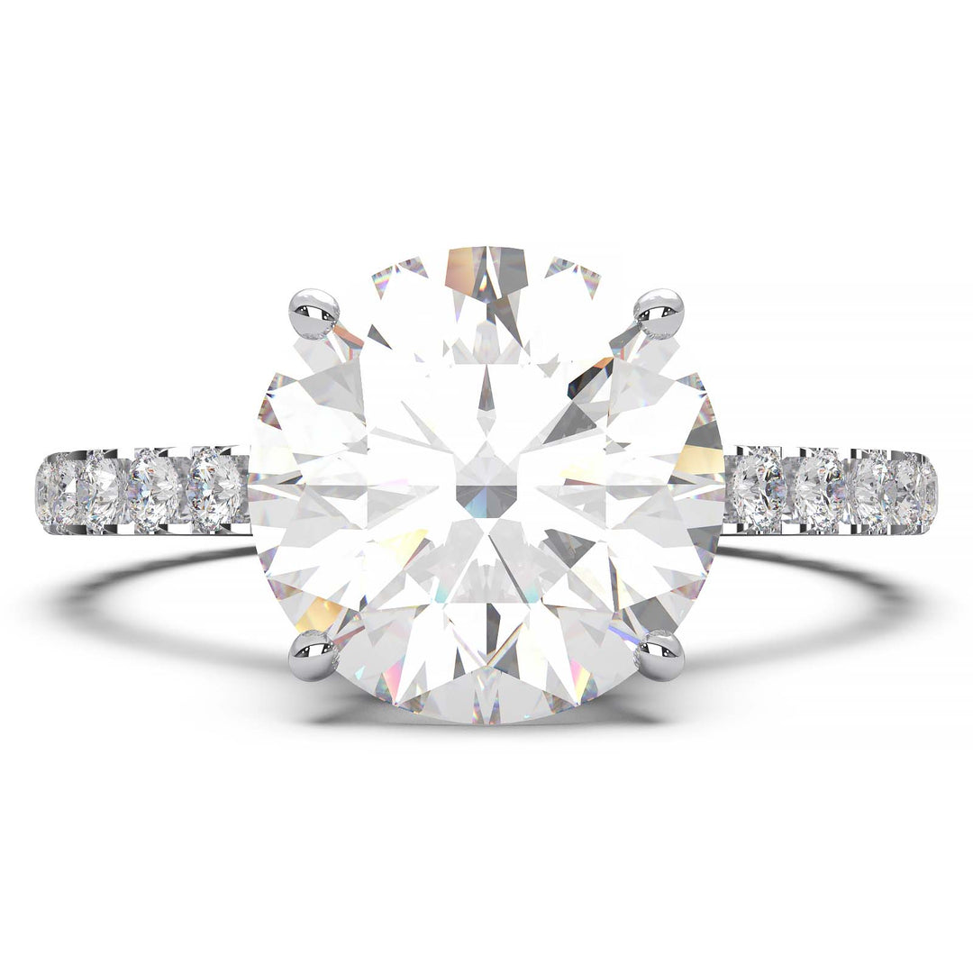 1.9 Carat Round Lab Grown Diamond Ring with Hidden Halo, Cathedral Setting, and Pave Band