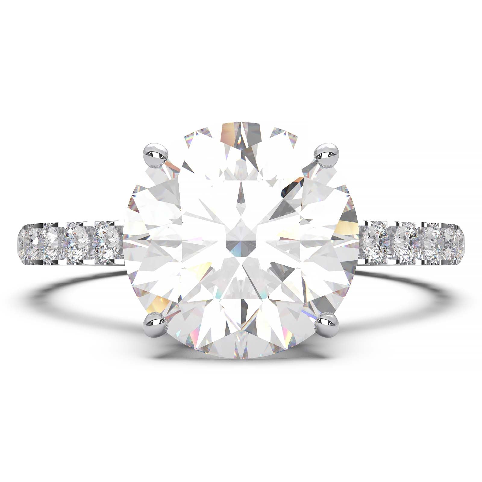 1.9 Carat Round Lab Grown Diamond Ring with Hidden Halo, Cathedral Setting, and Pave Band
