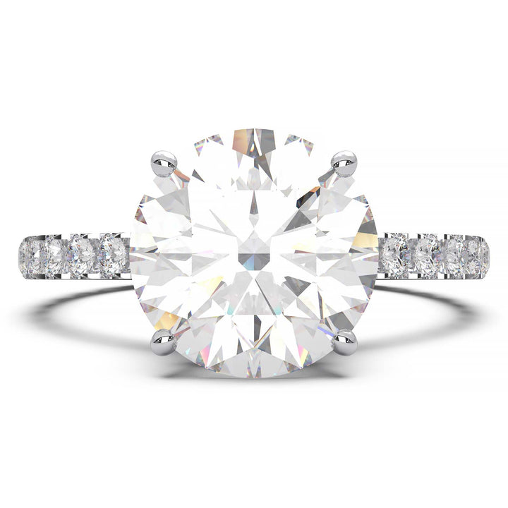 1.9 Carat Round Lab Grown Diamond Ring with Hidden Halo, Cathedral Setting, and Pave Band