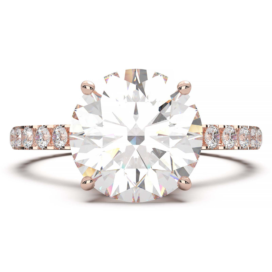 1.9 Carat Round Lab Grown Diamond Ring with Hidden Halo, Cathedral Setting, and Pave Band