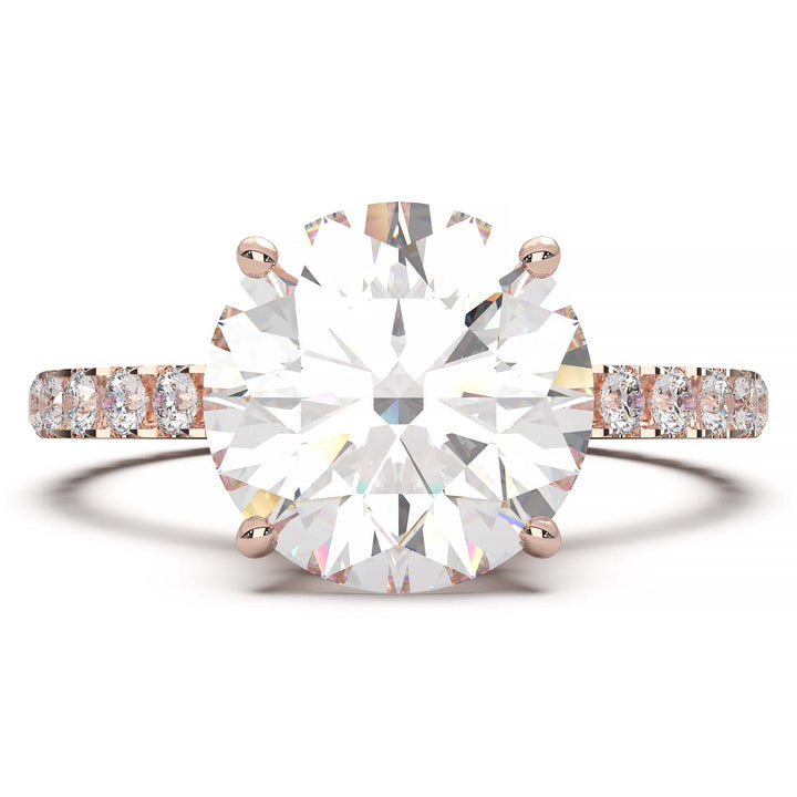 1.9 Carat Round Lab Grown Diamond Ring with Hidden Halo, Cathedral Setting, and Pave Band
