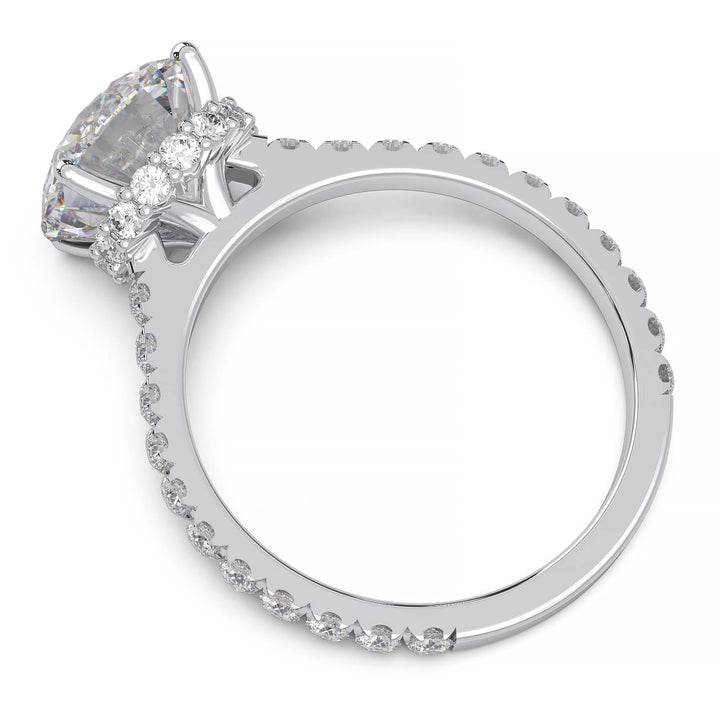 1.9 Carat Round Lab Grown Diamond Ring with Hidden Halo, Cathedral Setting, and Pave Band