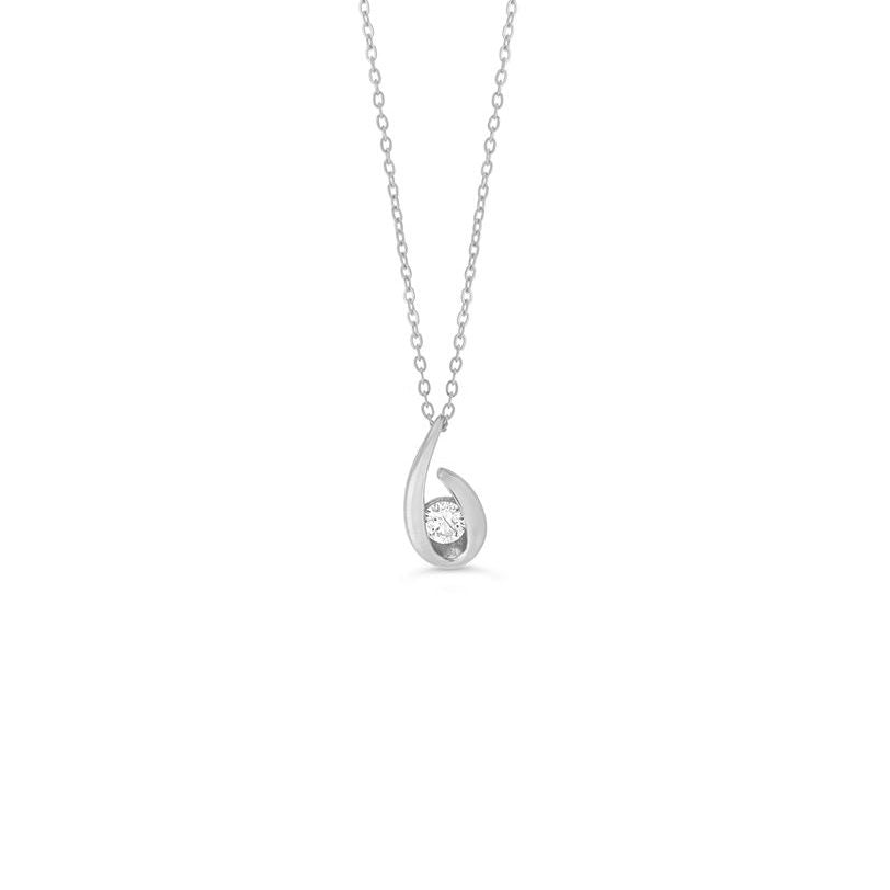 Stylish 10K white gold pendant featuring an open loop design with a 0.07 ct diamond at the center, suspended on a sleek white gold chain, embodying contemporary elegance.