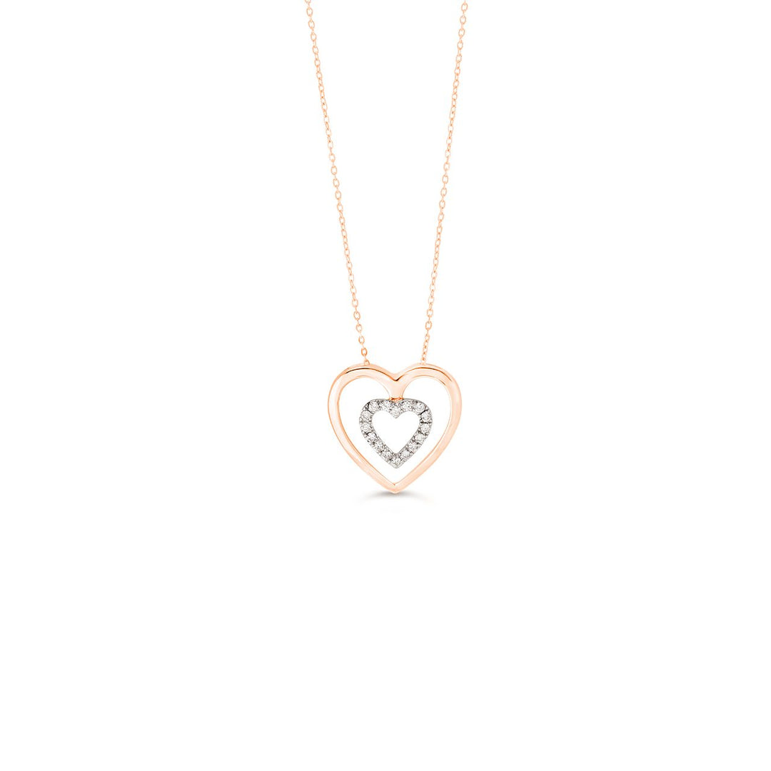 10K Rose Gold Double Heart Diamond Pendant with Chain