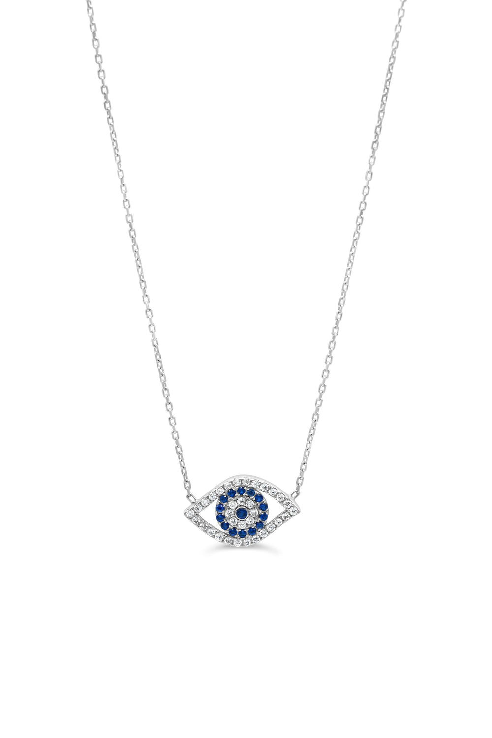 10K White Gold Cubic Zirconia Evil Eye Necklace