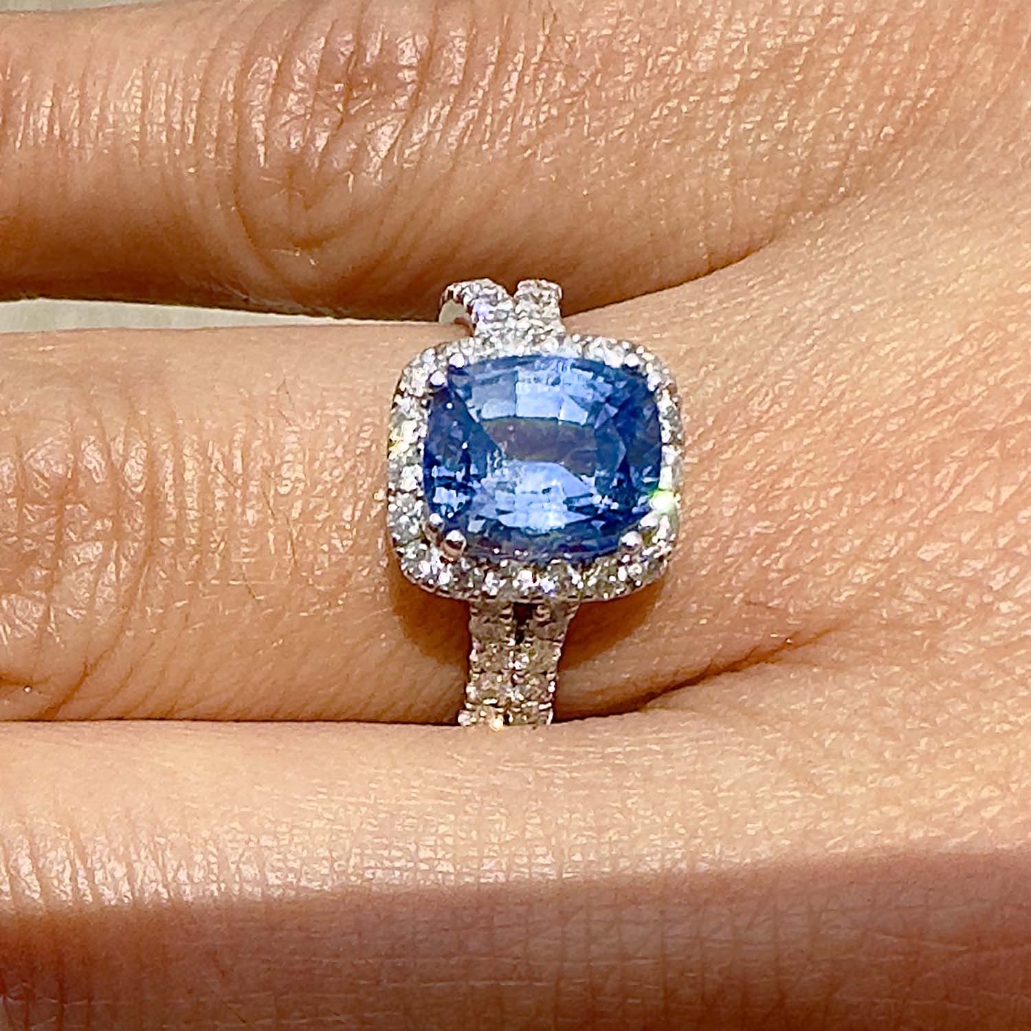 Light Blue Sapphire Halo Ring | 14K Gold & Diamonds Elegance