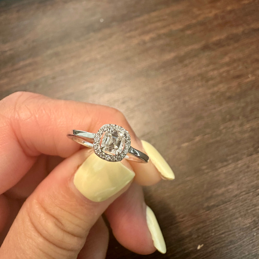 Halo lab grown diamond engagement ring with VVS clarity diamonds in 10K white gold