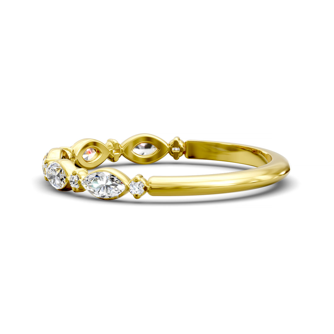 Marquise and Round Diamond Half Eternity Wedding Band
