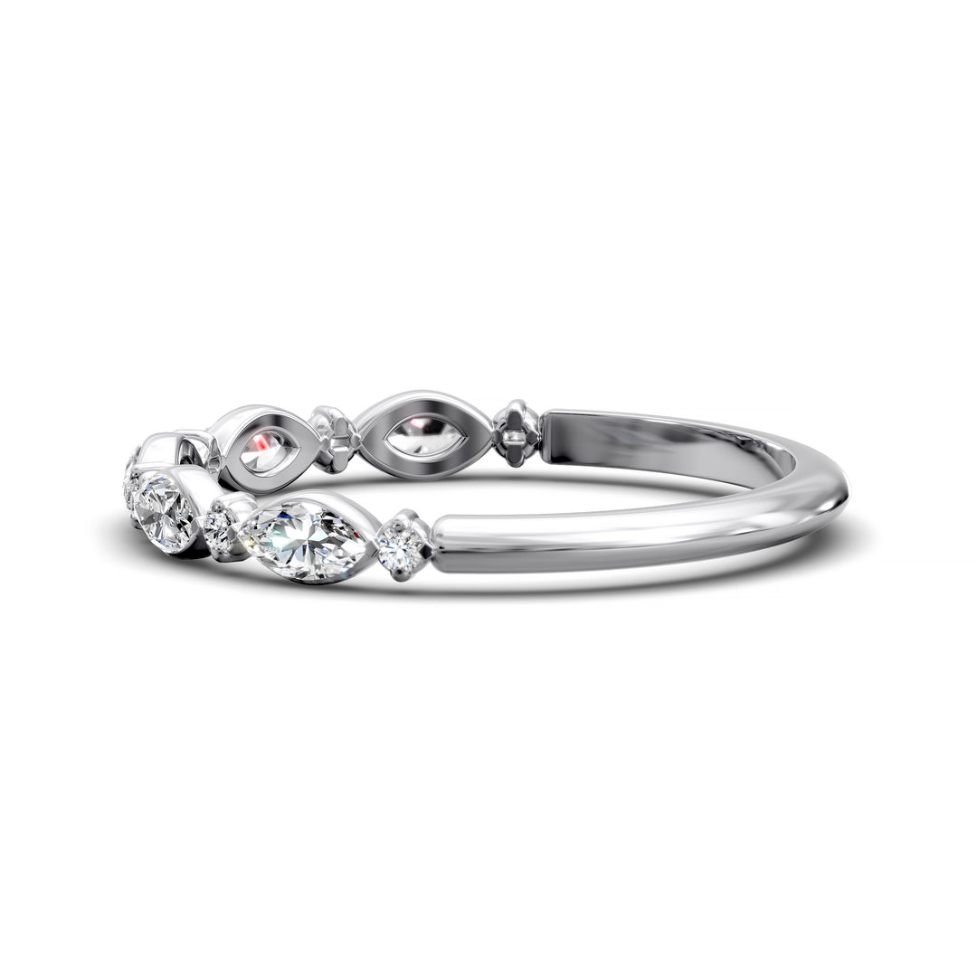 Marquise and Round Diamond Half Eternity Wedding Band