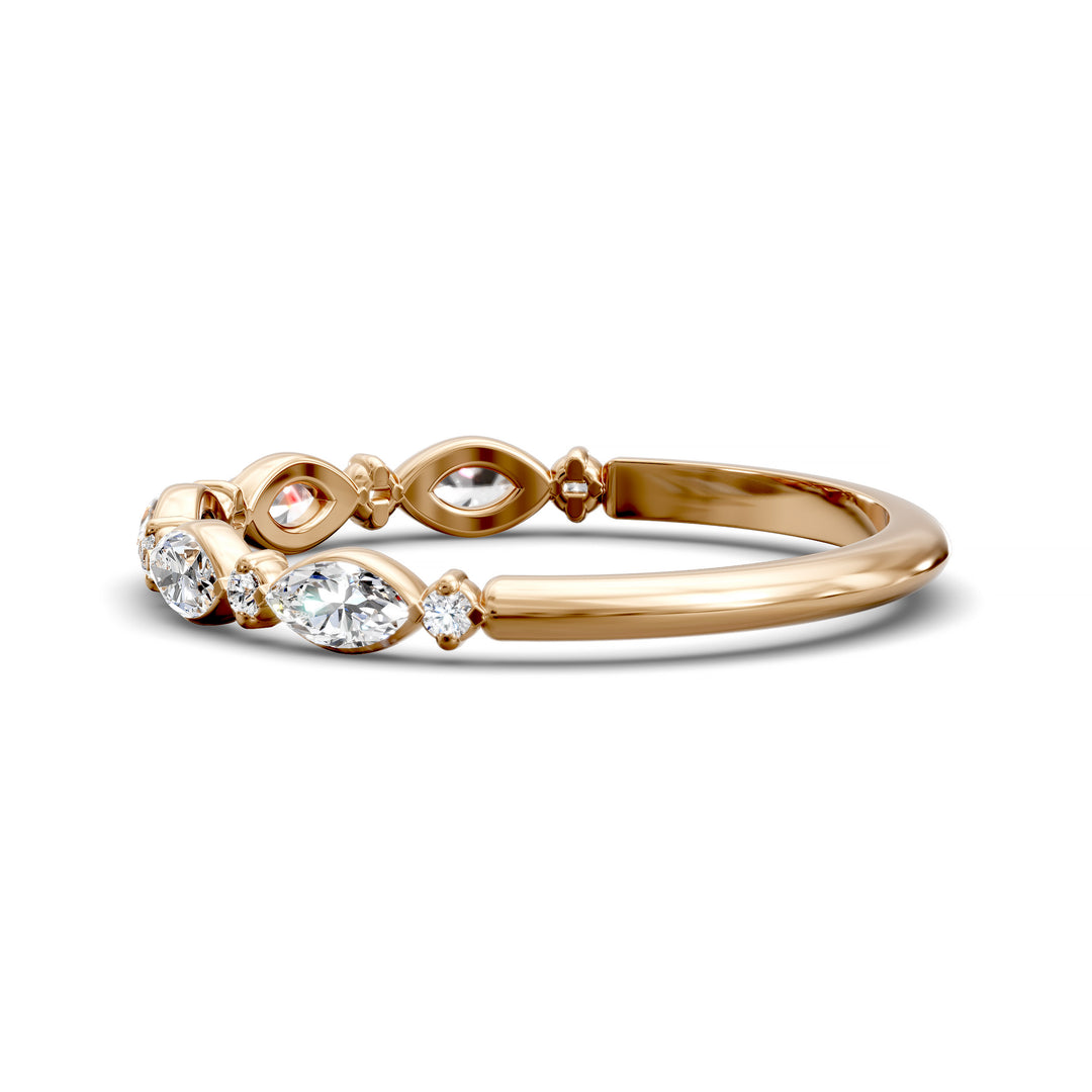 Marquise and Round Diamond Half Eternity Wedding Band