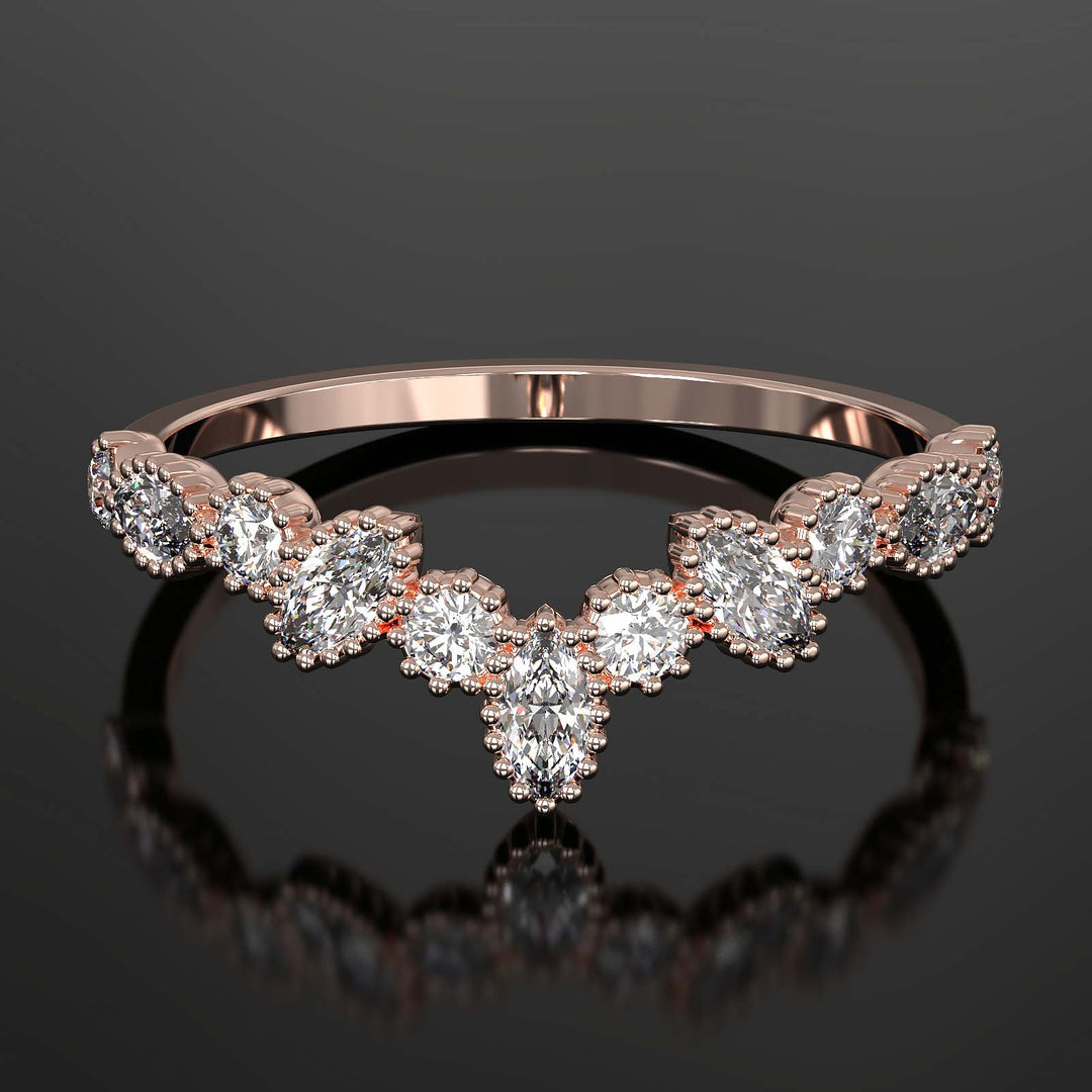 Marquise and Round Lab Diamond V-Shaped Wedding Band