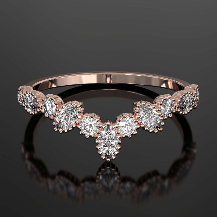Marquise and Round Lab Diamond V-Shaped Wedding Band