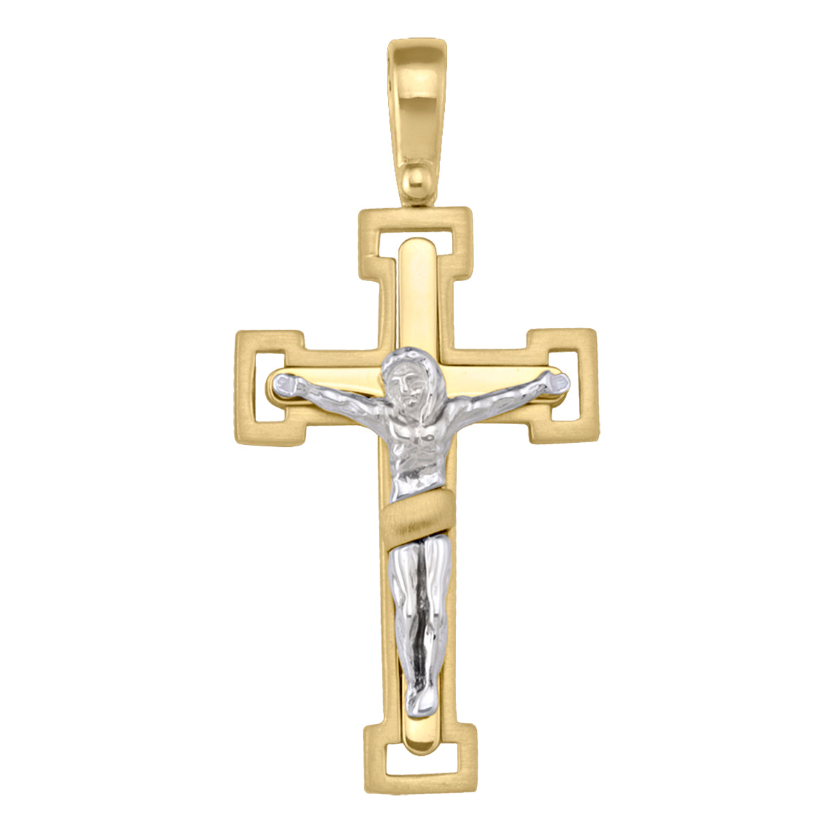 Classic Two-Tone Gold Crucifix Necklace | 39.3 x 24.3 mm