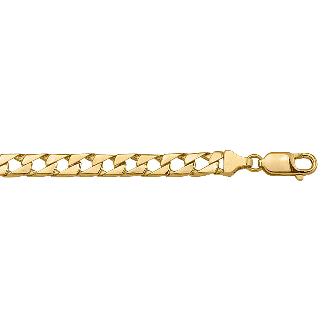 Gold 14K yellow gold bracelet with solid, polished links and a reliable clasp, measuring 5.4 mm wide and 8.5 inches long, suitable for various occasions.
