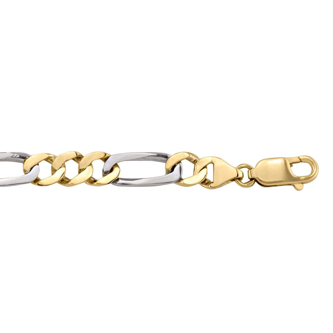 Two-Tone Gold Figaro Bracelet - 7.9 mm Wide - 8.5 inches Long