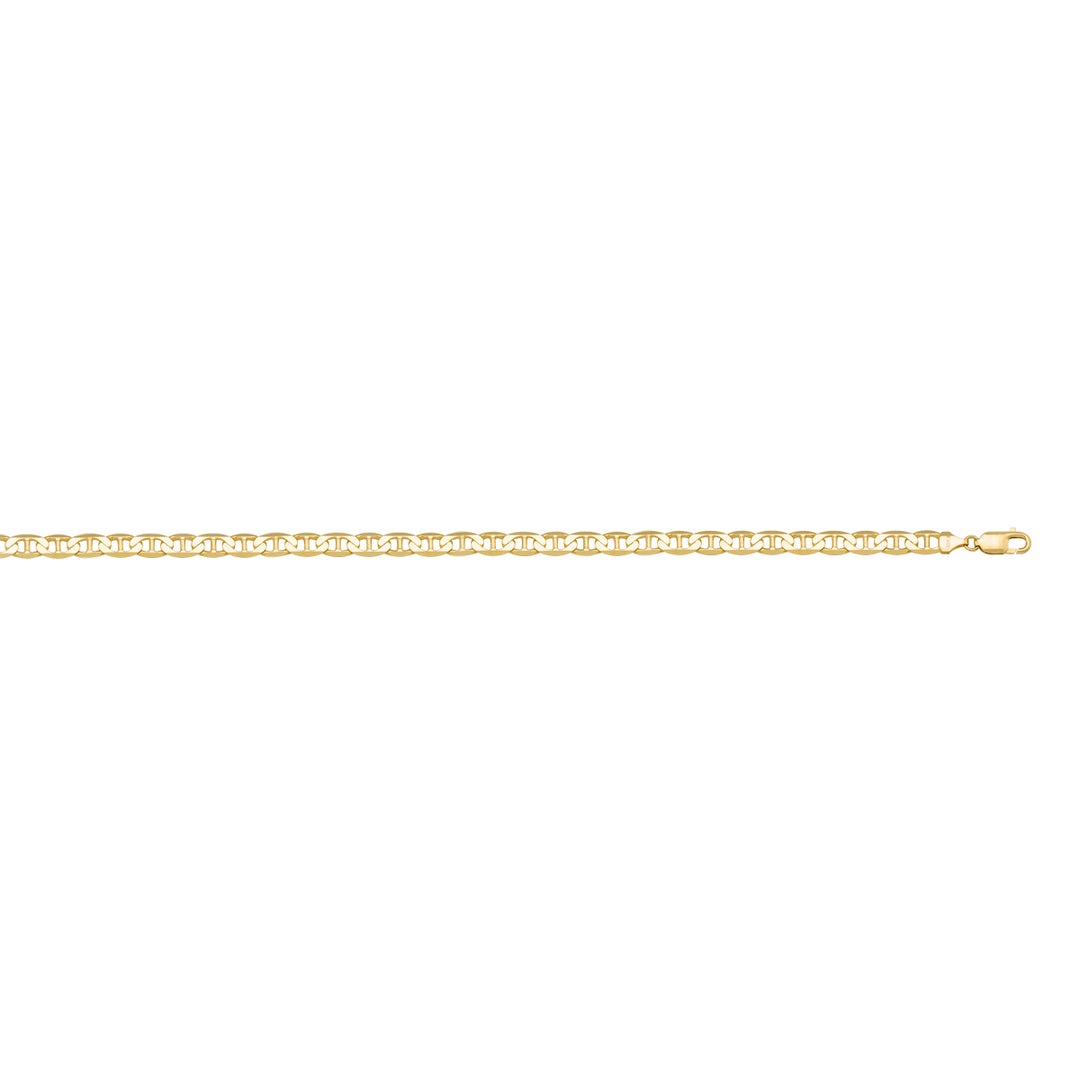 14K yellow gold solid flat anchor link anklet, 2.2mm width, 9.5 inches length, sleek and polished design.