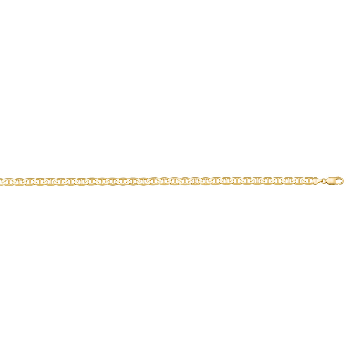 14K yellow gold solid flat anchor link anklet, 2.2mm width, 9.5 inches length, sleek and polished design.