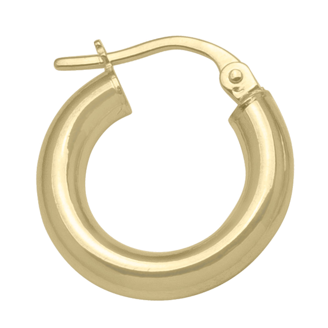 Elegant yellow gold hoop earrings in a 15.7mm size with a 3mm wide tube