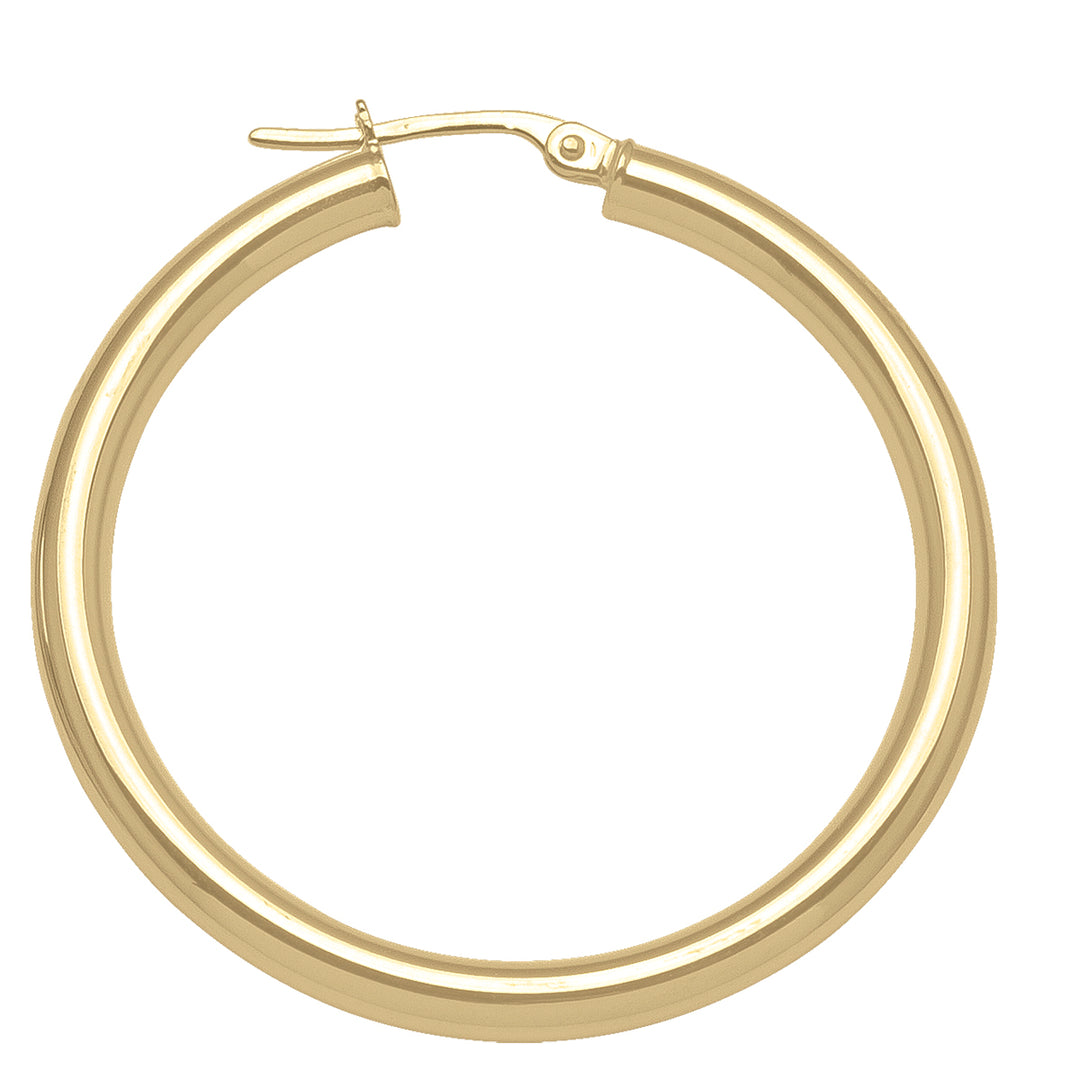 YELLOW GOLD HIGH POLISH PLAIN 3MM TUBE HOOP EARRING