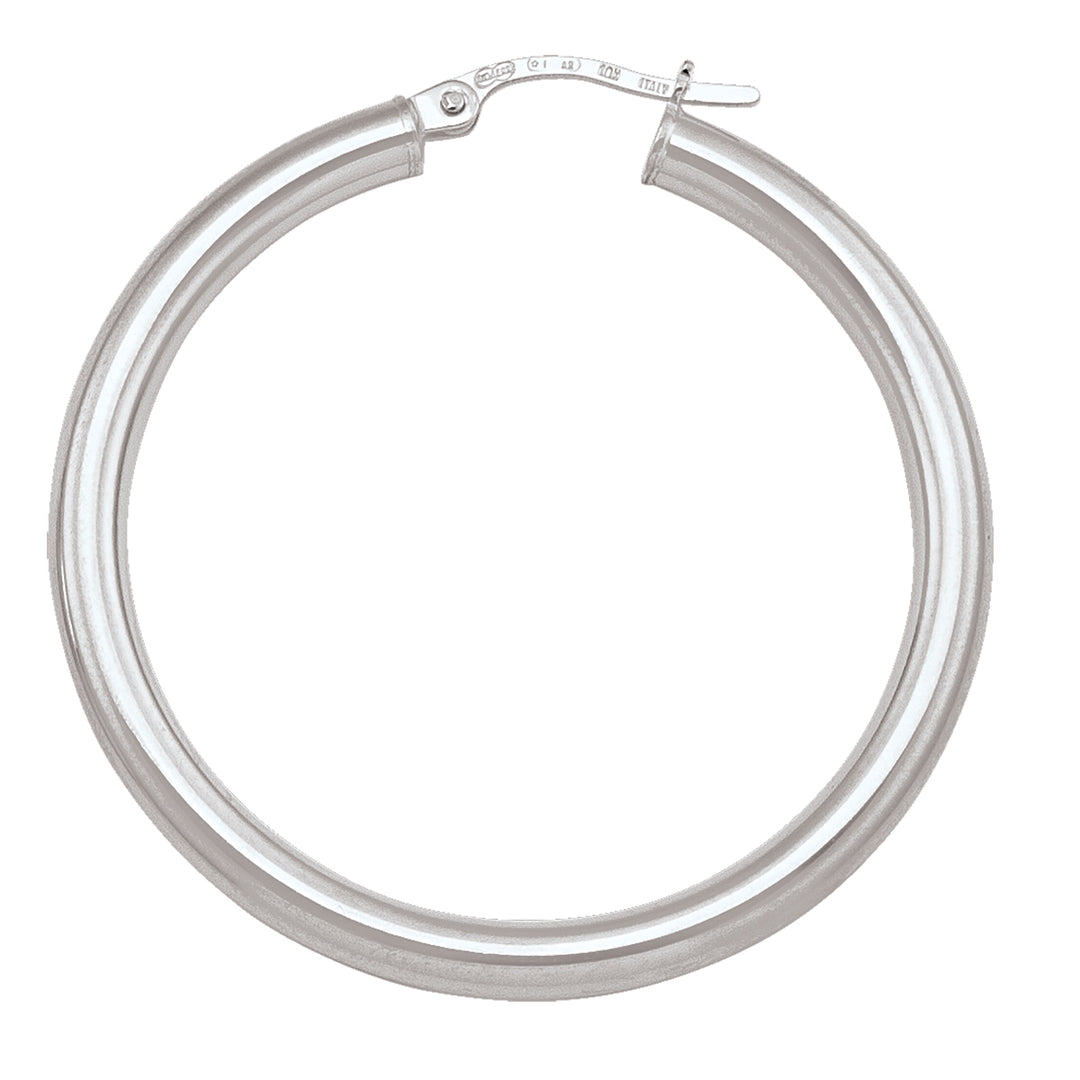 WHITE GOLD HIGH POLISH PLAIN 3MM TUBE HOOP EARRING