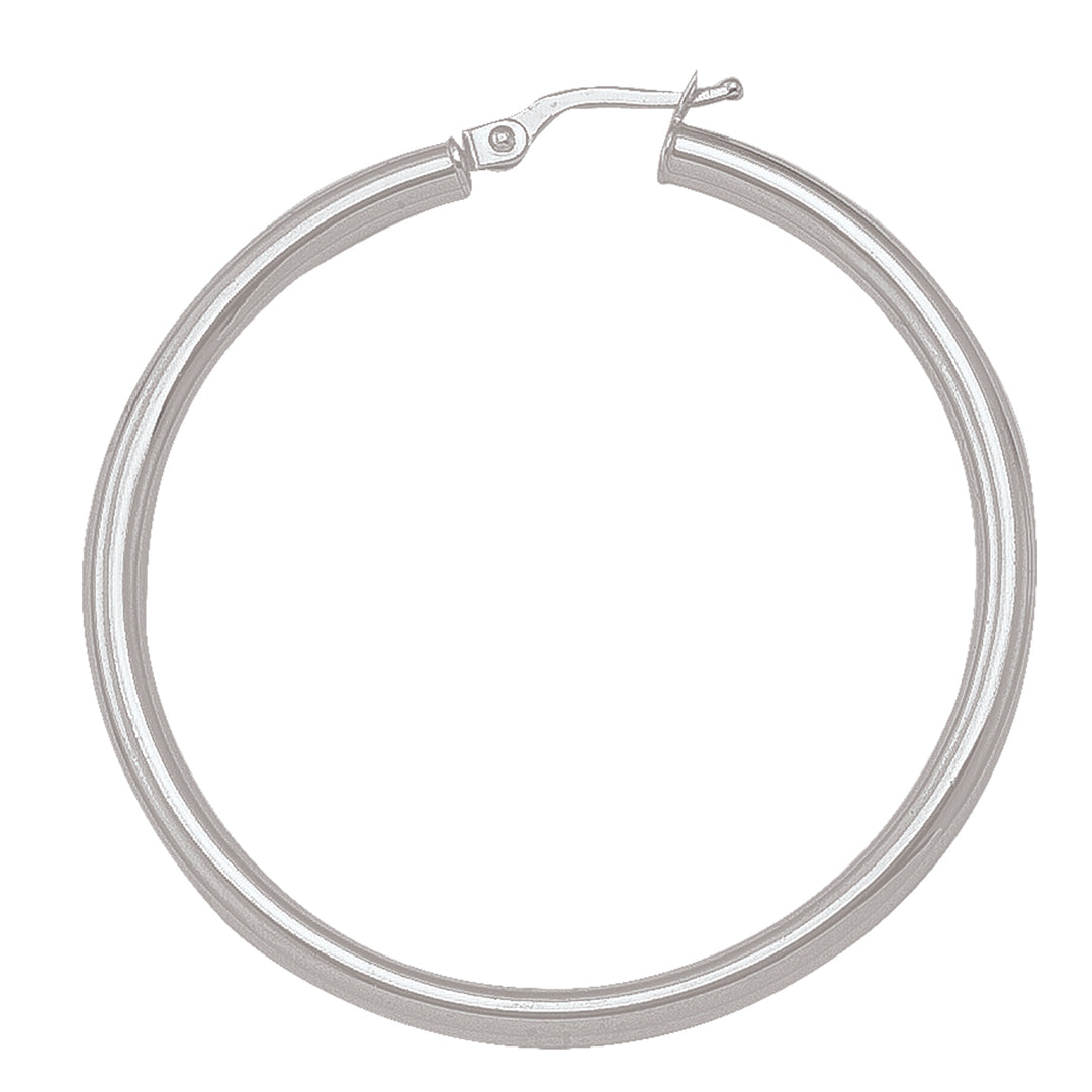 WHITE GOLD HIGH POLISH PLAIN 3MM TUBE HOOP EARRING