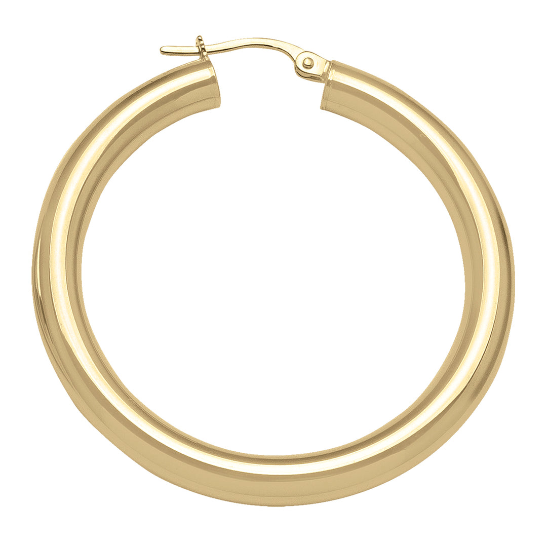YELLOW GOLD HIGH POLISH PLAIN 4MM TUBE HOOP EARRING