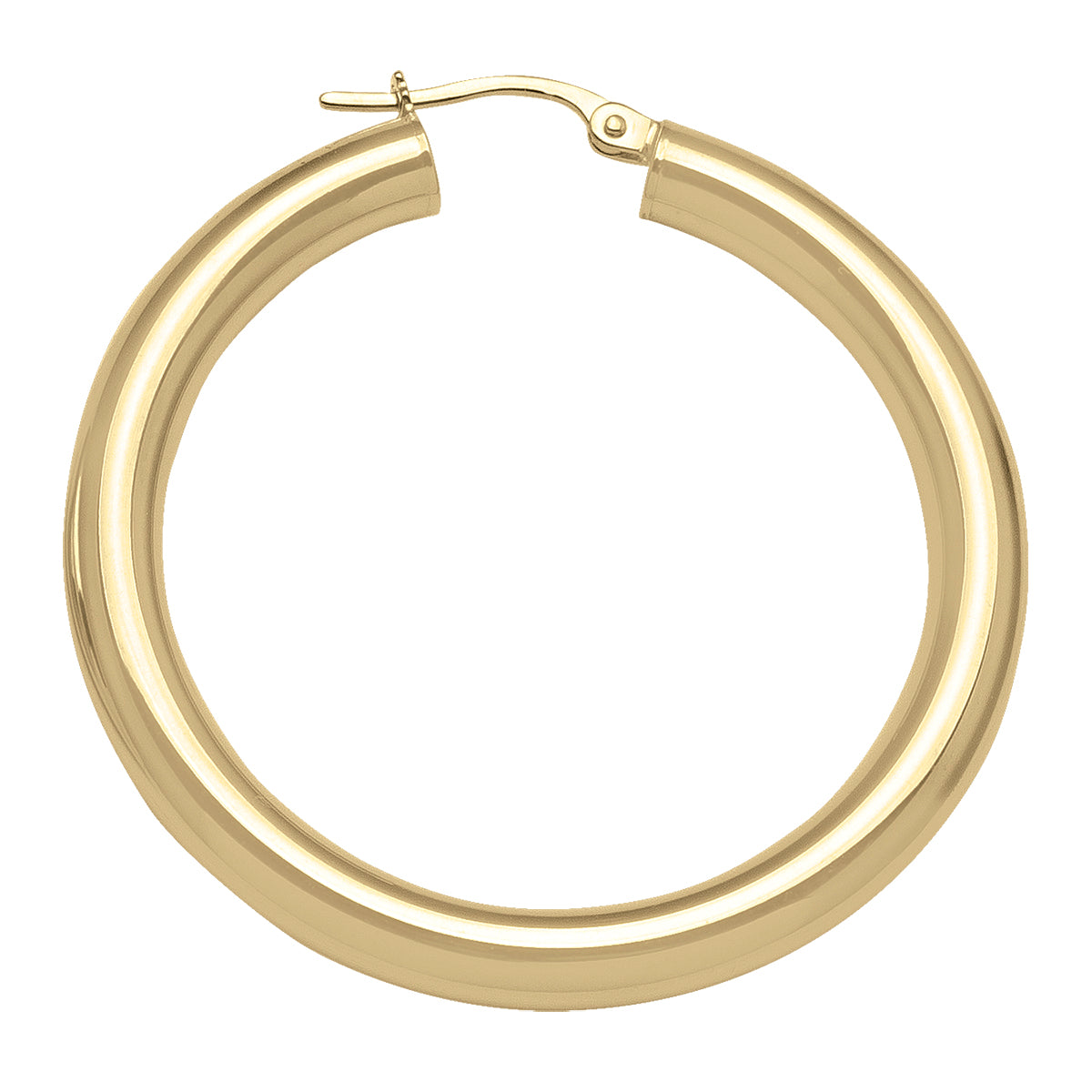 YELLOW GOLD HIGH POLISH PLAIN 4MM TUBE HOOP EARRING