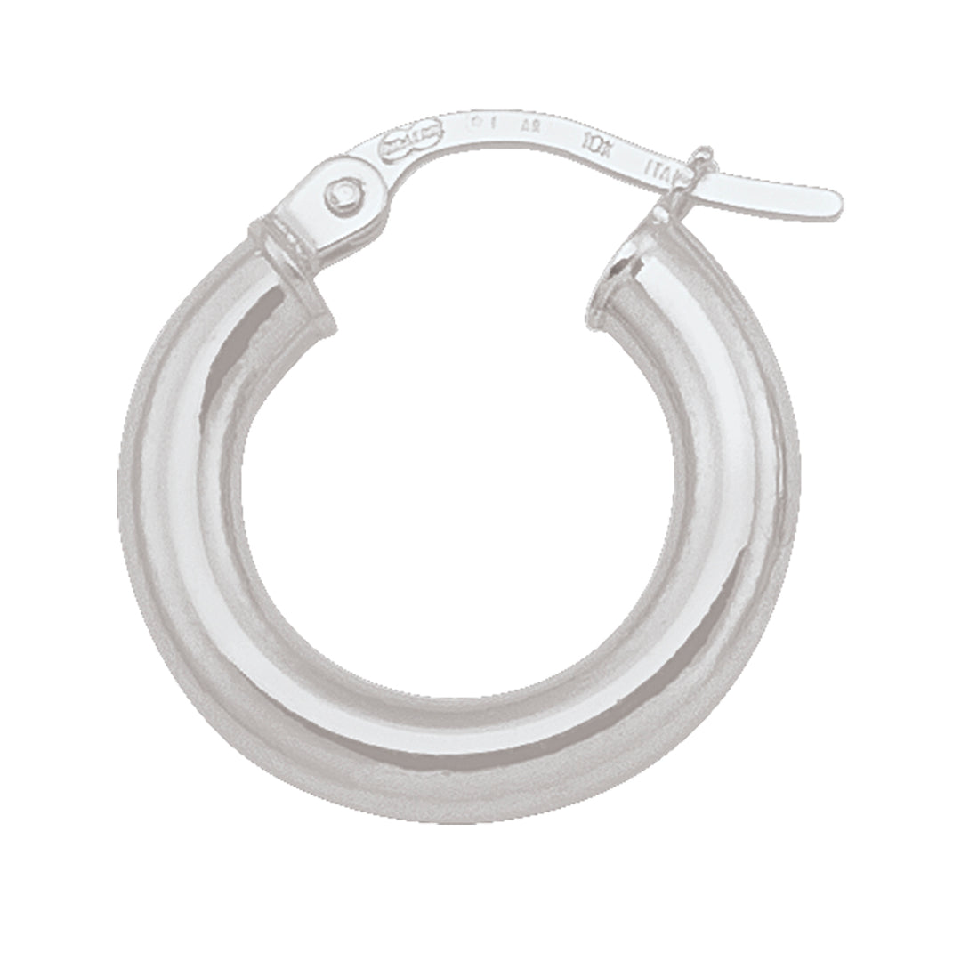 WHITE GOLD HIGH POLISH PLAIN 3MM TUBE HOOP EARRING