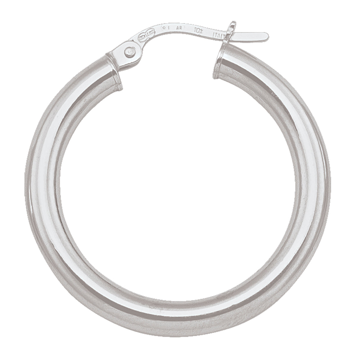 WHITE GOLD HIGH POLISH PLAIN 3MM TUBE HOOP EARRING