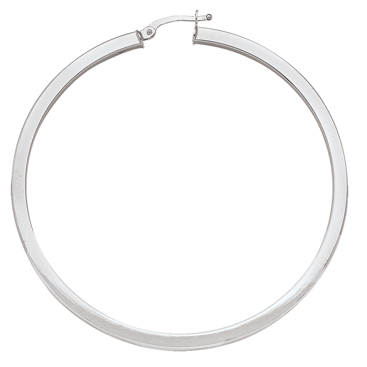 Square white gold hoop earrings with a 54.5mm size and 2.5mm wide tube, available in 10k, 14k, and 18k, featuring a polished finish.