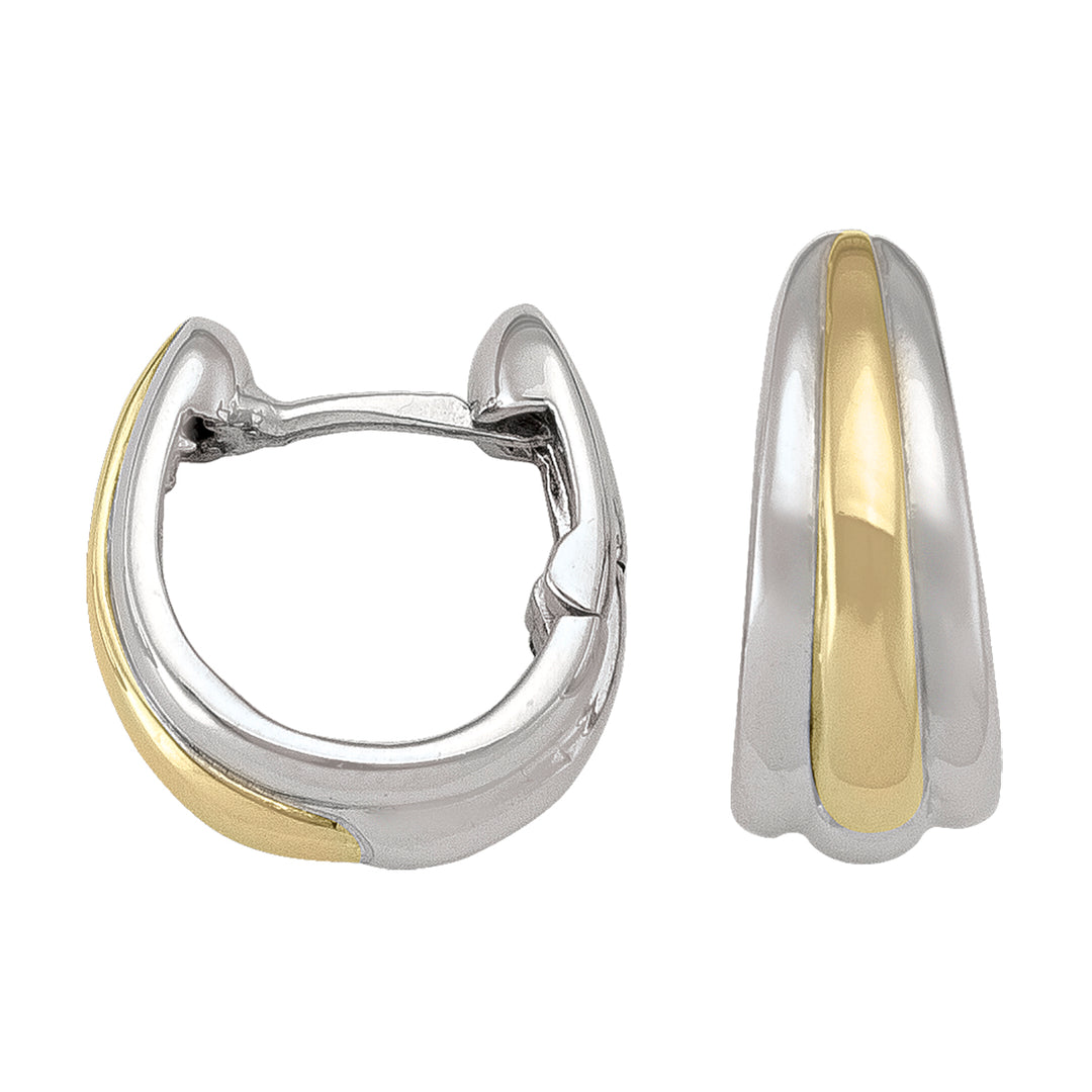Two-tone gold oval huggie earrings in 14k/18k
