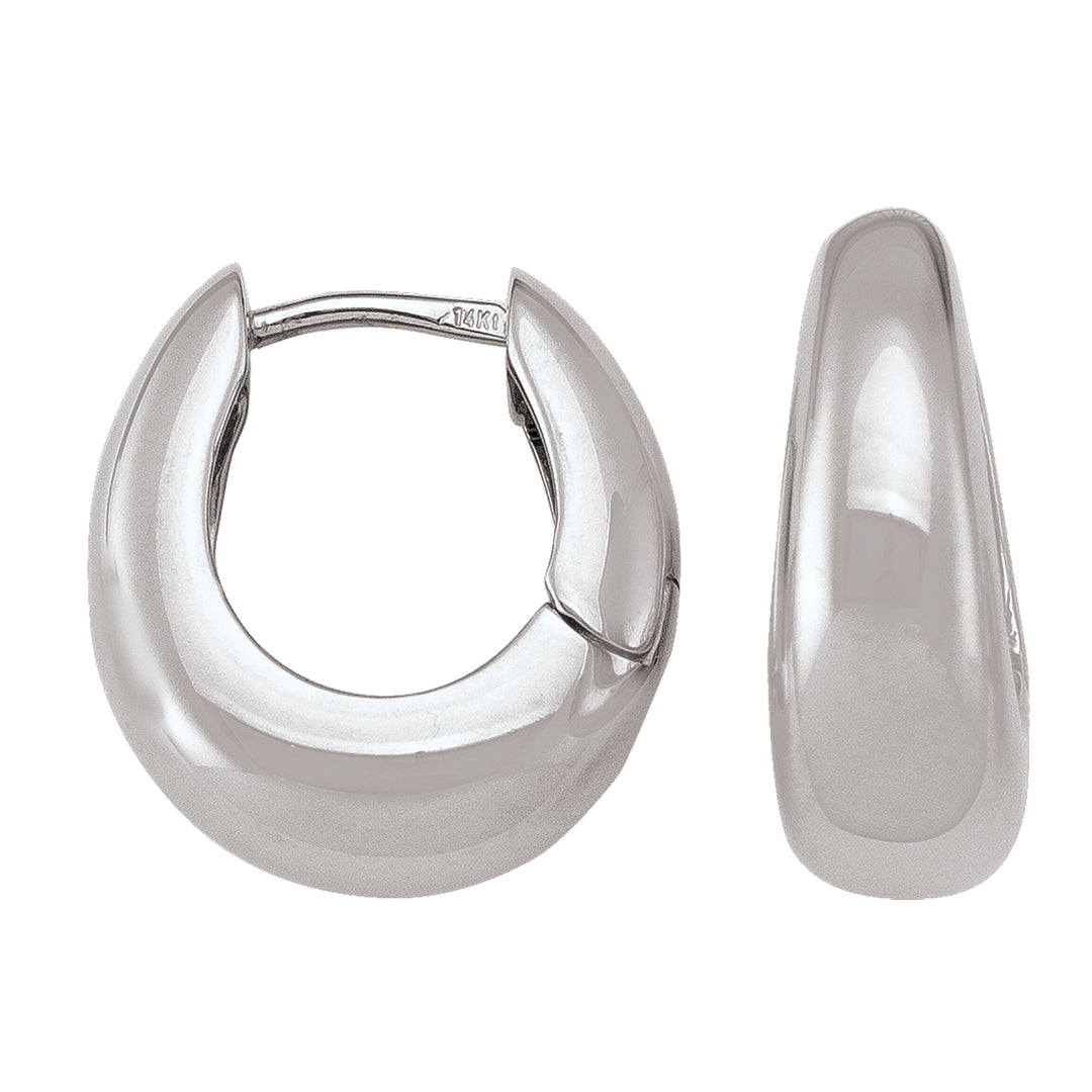 Polished 14k/18k White gold oval huggie earrings 