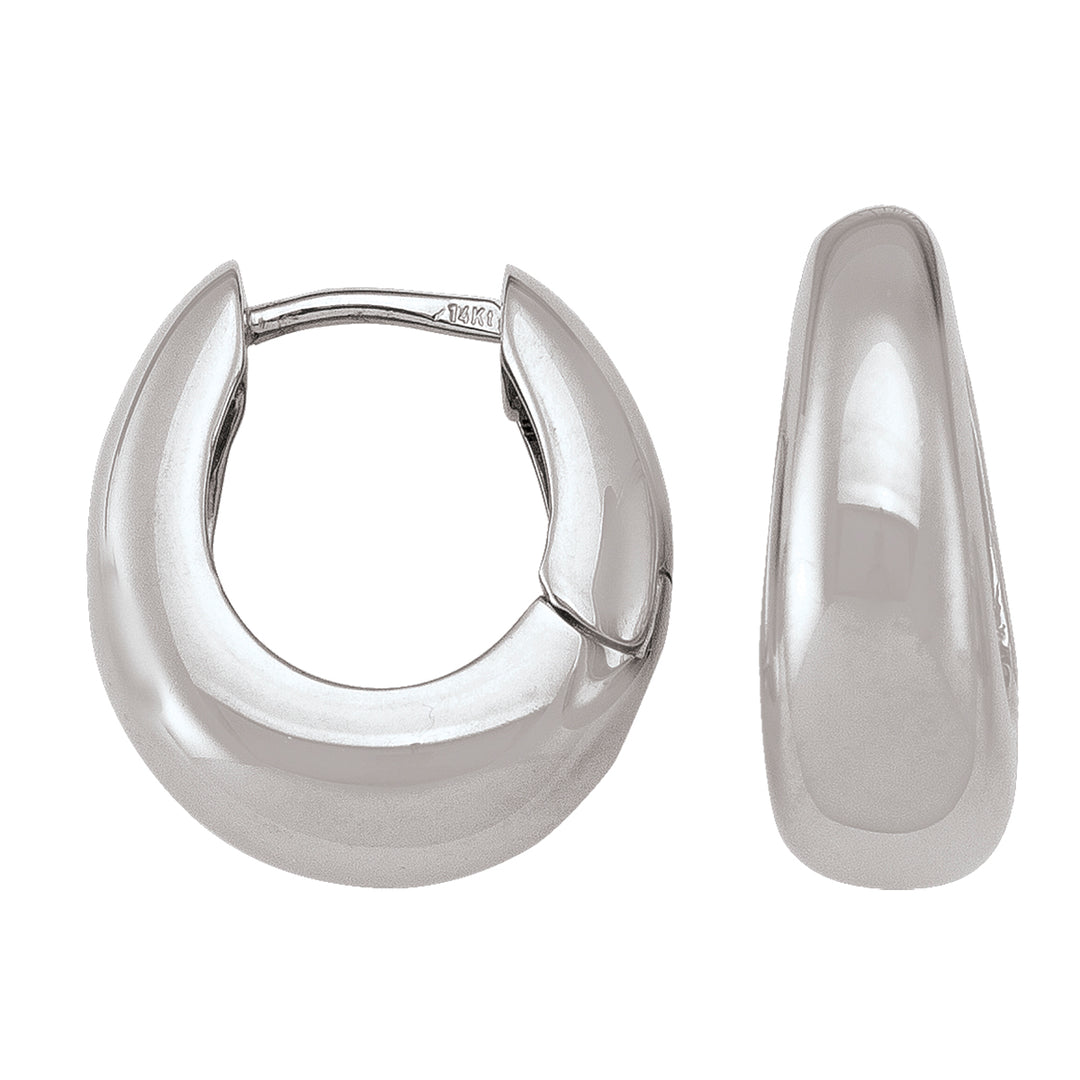 Polished 14k/18k White gold oval huggie earrings