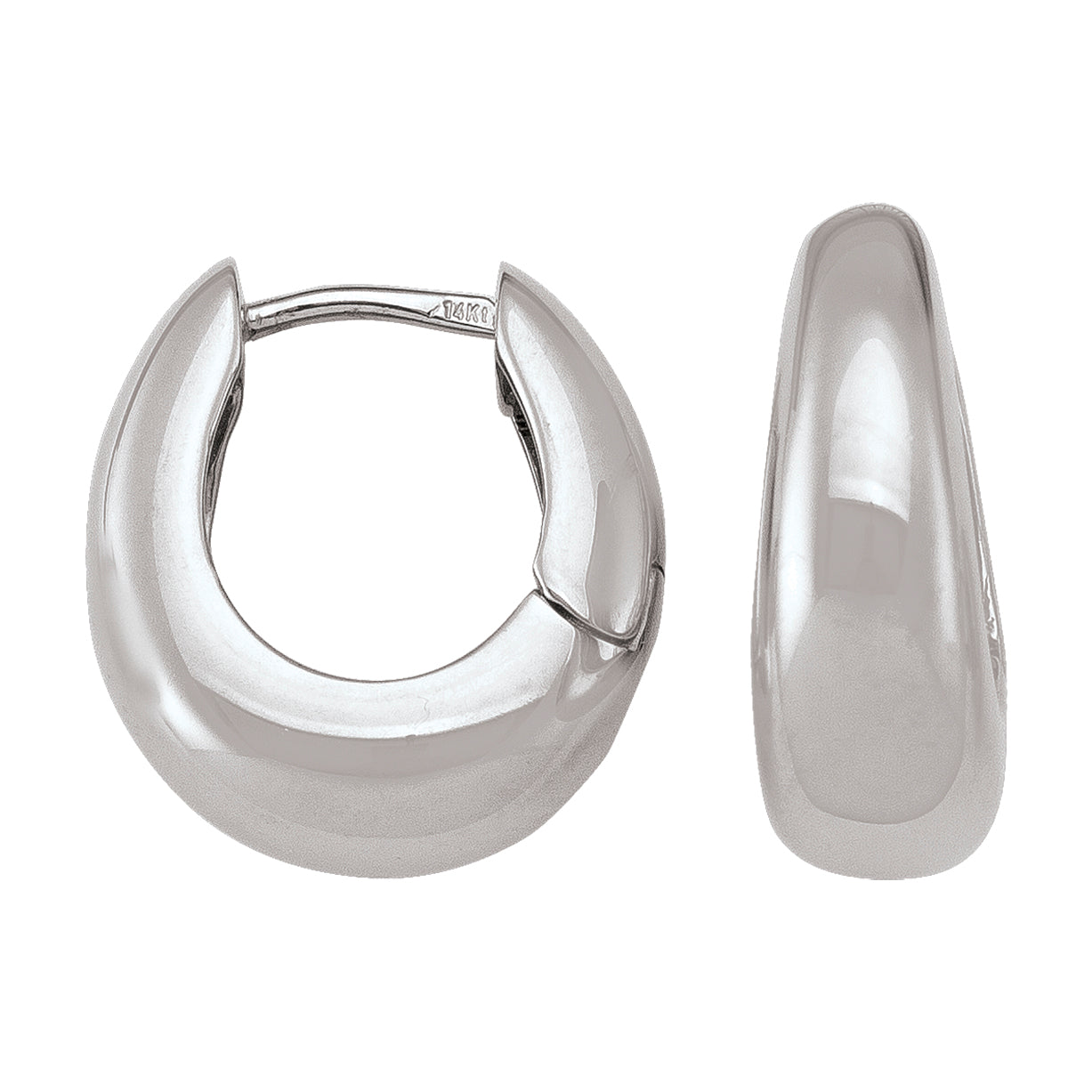Polished 14k/18k White gold oval huggie earrings