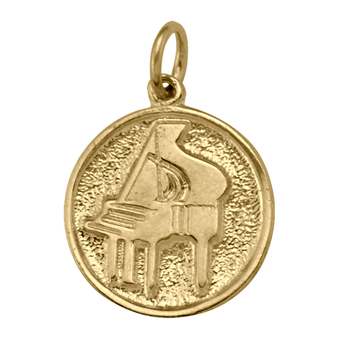 10K yellow gold piano charm pendant with grand piano design.