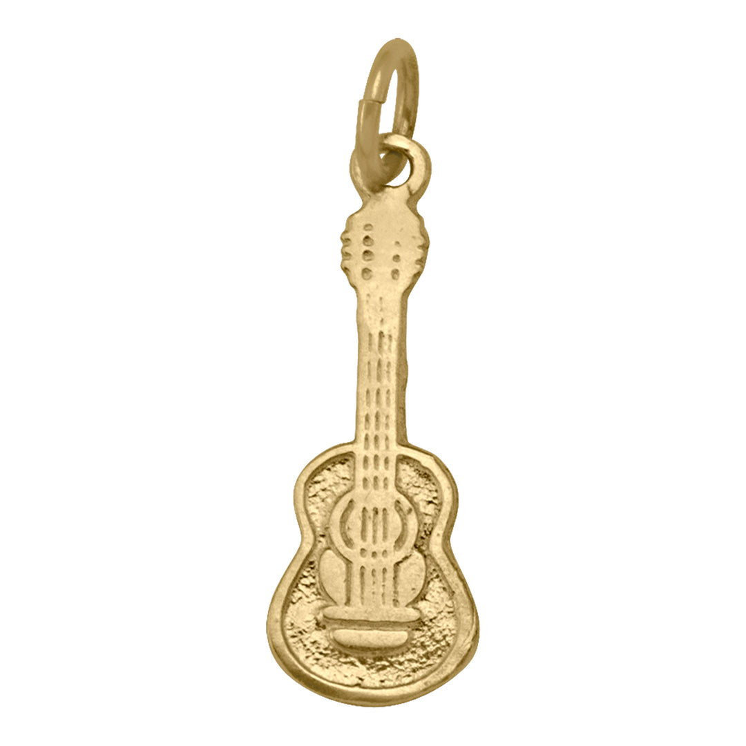 10K yellow gold guitar-shaped charm pendant with intricate details.