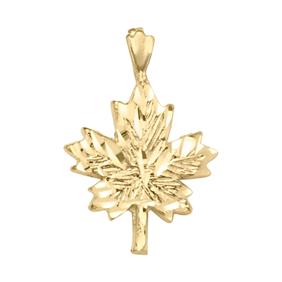 10K yellow gold maple leaf charm pendant with detailed leaf design.