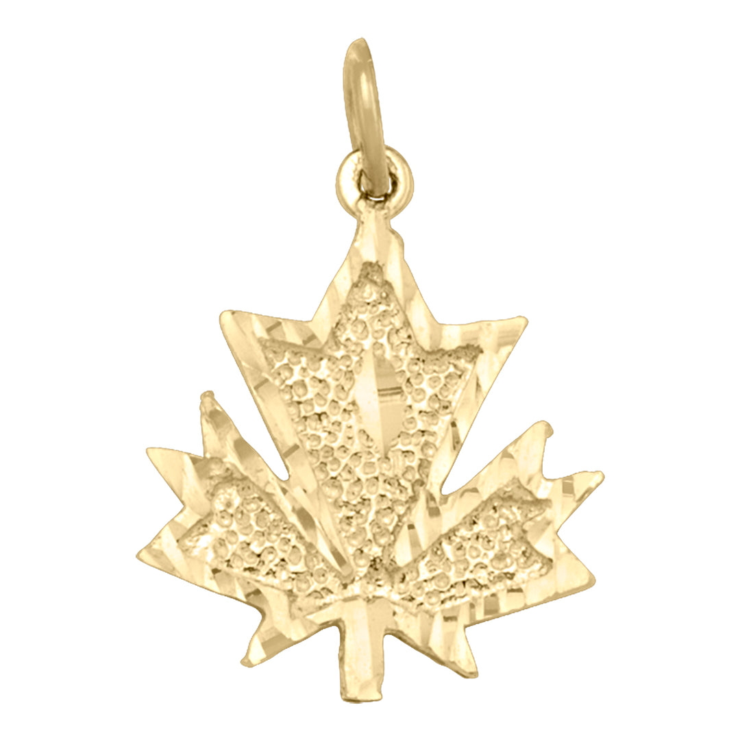 10K yellow gold maple leaf charm pendant with intricate leaf design.
